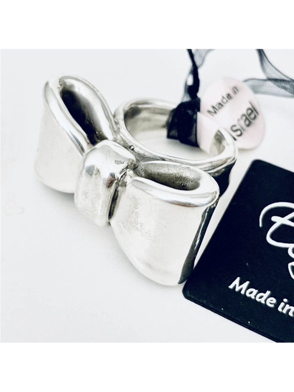 NWT Gorgeous Sz 9 E&L .925 Made in Israel Sterling Silver Huge & Thick Bow Ring